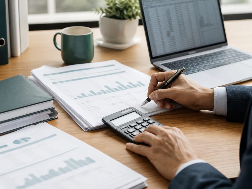 Accountant preparing statutory accounts and Corporation Tax figures from financial statements