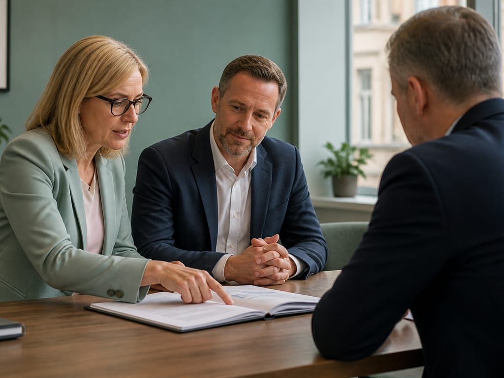Accountants advising a company director while reviewing annual accounts together